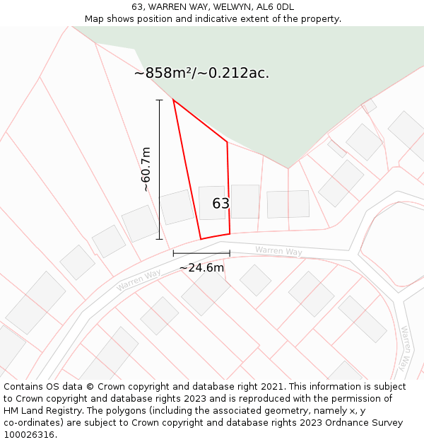 63, WARREN WAY, WELWYN, AL6 0DL: Plot and title map