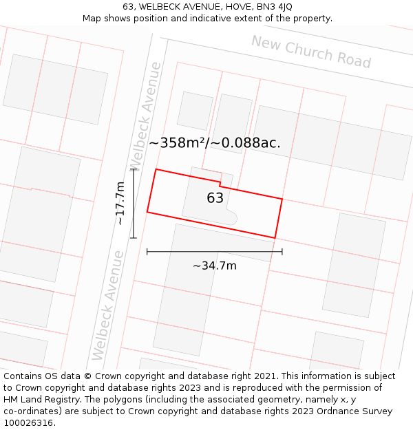 63, WELBECK AVENUE, HOVE, BN3 4JQ: Plot and title map