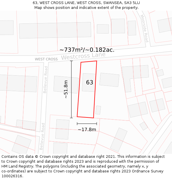 63, WEST CROSS LANE, WEST CROSS, SWANSEA, SA3 5LU: Plot and title map