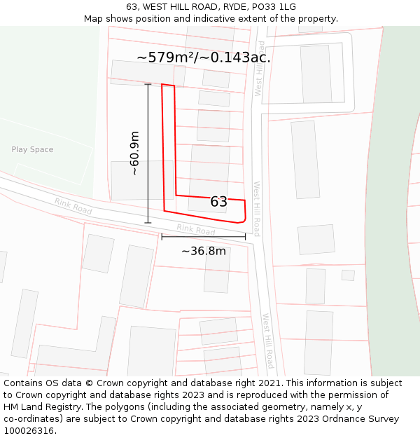 63, WEST HILL ROAD, RYDE, PO33 1LG: Plot and title map