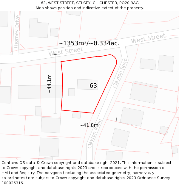 63, WEST STREET, SELSEY, CHICHESTER, PO20 9AG: Plot and title map