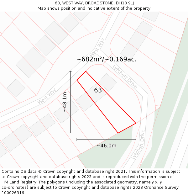 63, WEST WAY, BROADSTONE, BH18 9LJ: Plot and title map