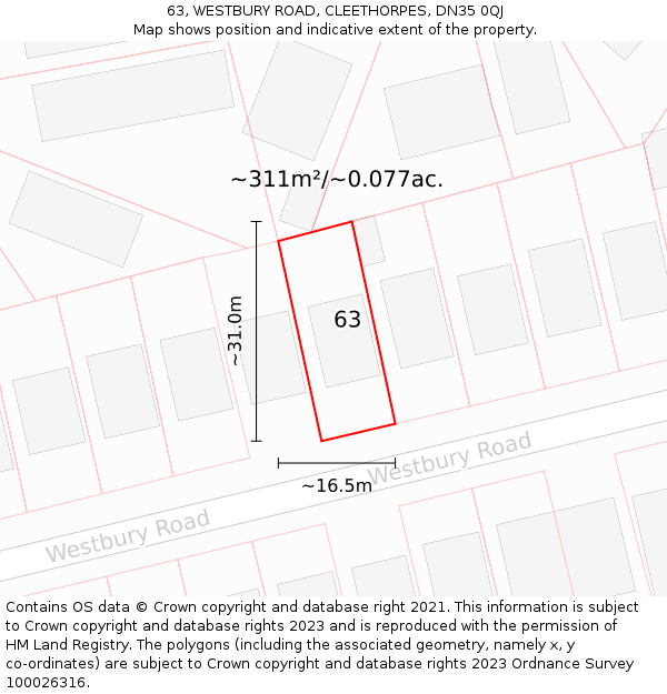 63, WESTBURY ROAD, CLEETHORPES, DN35 0QJ: Plot and title map