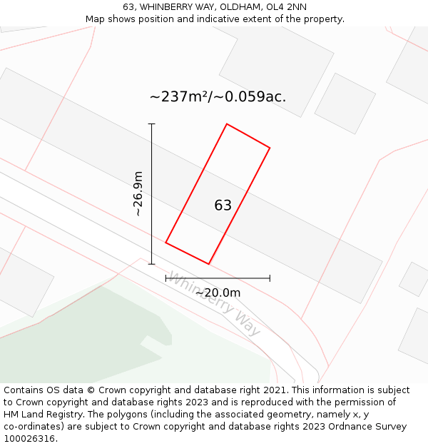 63, WHINBERRY WAY, OLDHAM, OL4 2NN: Plot and title map