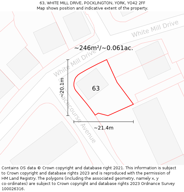 63, WHITE MILL DRIVE, POCKLINGTON, YORK, YO42 2FF: Plot and title map