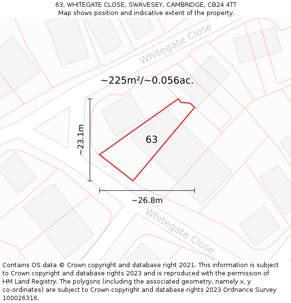 63, WHITEGATE CLOSE, SWAVESEY, CAMBRIDGE, CB24 4TT: Plot and title map