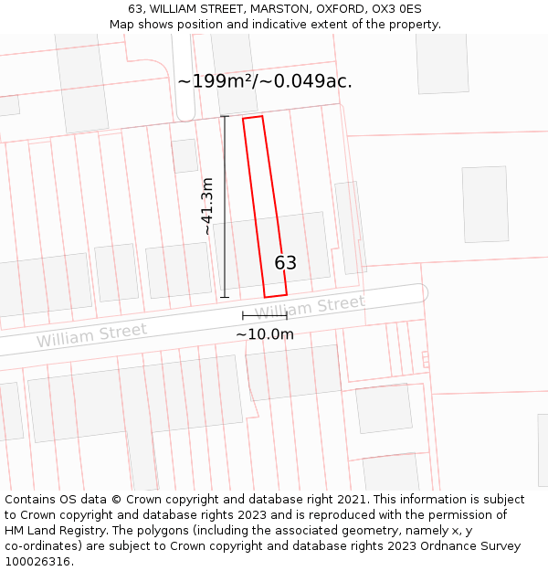 63, WILLIAM STREET, MARSTON, OXFORD, OX3 0ES: Plot and title map