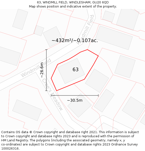 63, WINDMILL FIELD, WINDLESHAM, GU20 6QD: Plot and title map