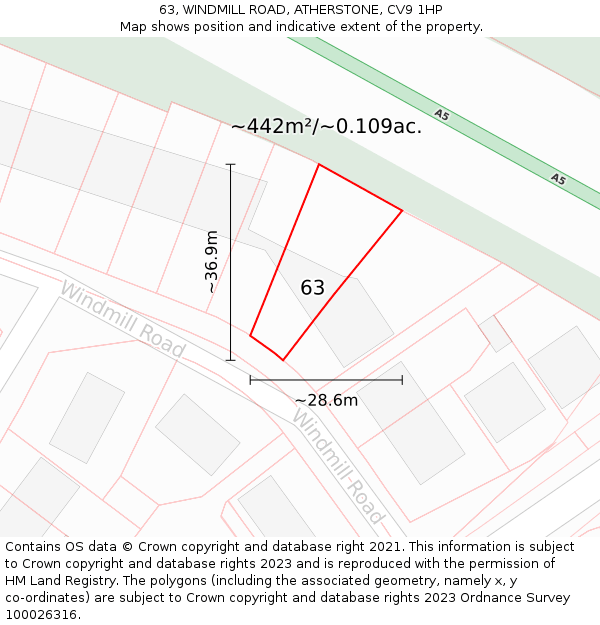 63, WINDMILL ROAD, ATHERSTONE, CV9 1HP: Plot and title map