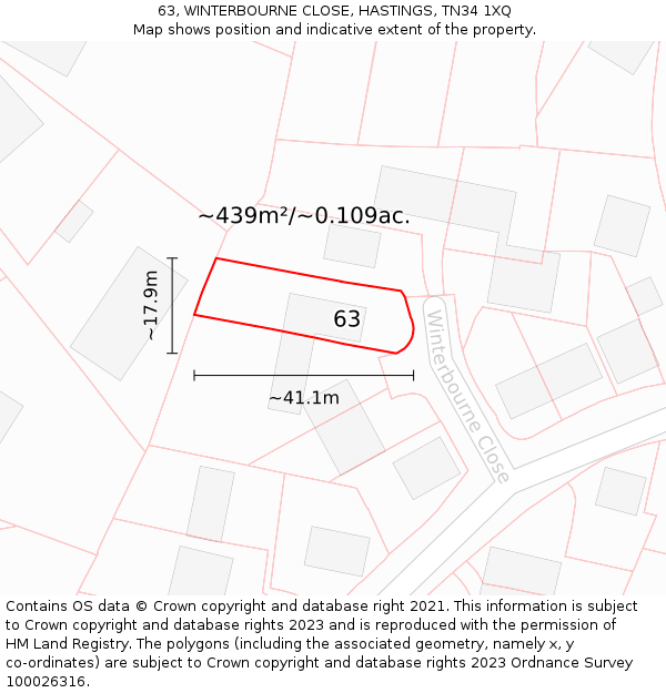 63, WINTERBOURNE CLOSE, HASTINGS, TN34 1XQ: Plot and title map