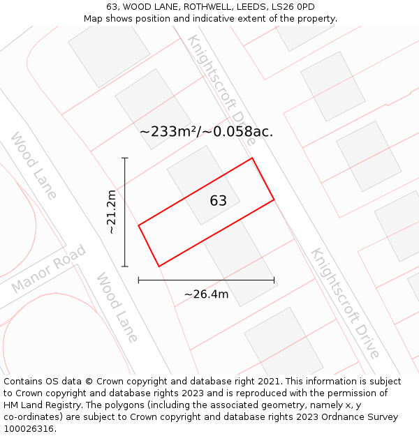 63, WOOD LANE, ROTHWELL, LEEDS, LS26 0PD: Plot and title map