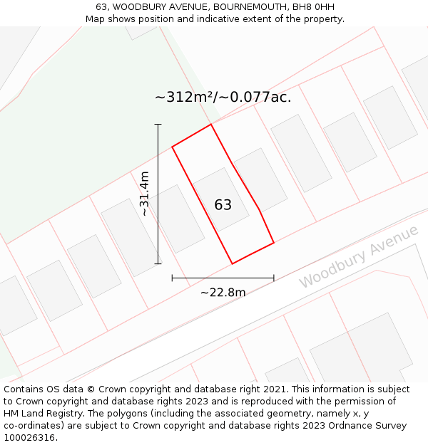 63, WOODBURY AVENUE, BOURNEMOUTH, BH8 0HH: Plot and title map