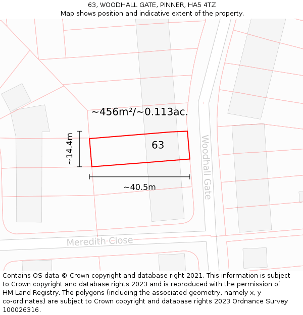 63, WOODHALL GATE, PINNER, HA5 4TZ: Plot and title map