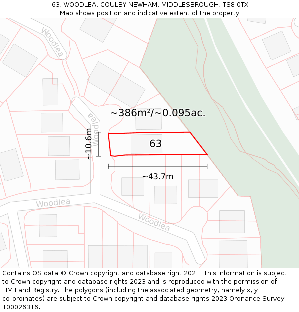 63, WOODLEA, COULBY NEWHAM, MIDDLESBROUGH, TS8 0TX: Plot and title map