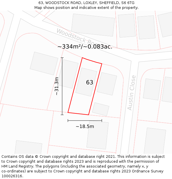 63, WOODSTOCK ROAD, LOXLEY, SHEFFIELD, S6 6TG: Plot and title map