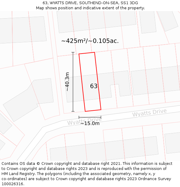 63, WYATTS DRIVE, SOUTHEND-ON-SEA, SS1 3DG: Plot and title map