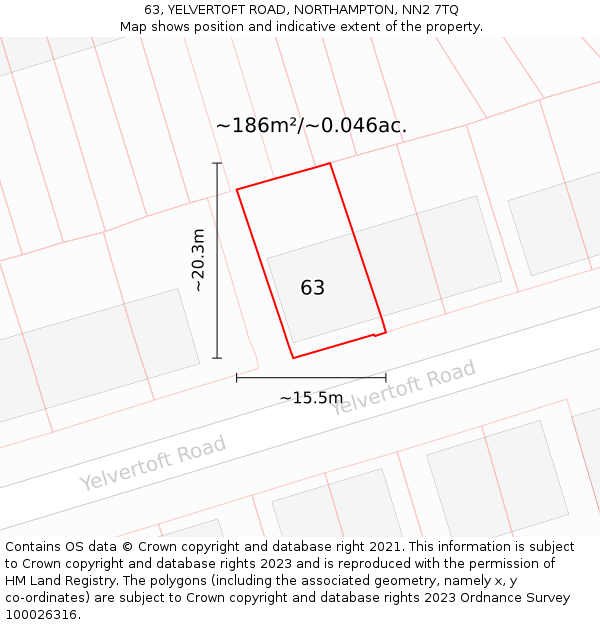 63, YELVERTOFT ROAD, NORTHAMPTON, NN2 7TQ: Plot and title map