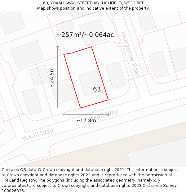 63, YOXALL WAY, STREETHAY, LICHFIELD, WS13 8FT: Plot and title map