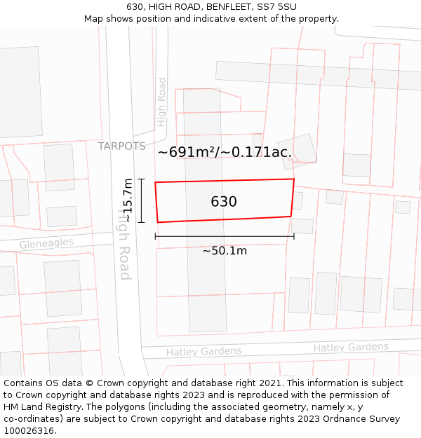 630, HIGH ROAD, BENFLEET, SS7 5SU: Plot and title map