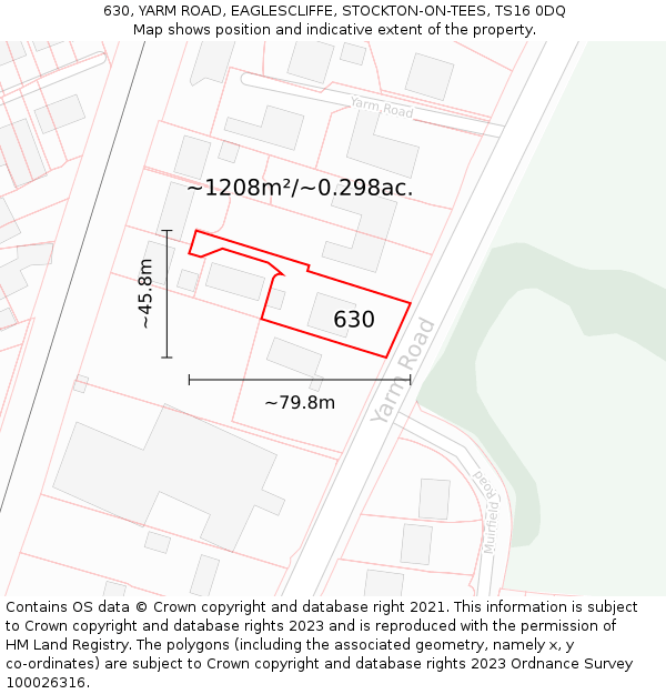 630, YARM ROAD, EAGLESCLIFFE, STOCKTON-ON-TEES, TS16 0DQ: Plot and title map