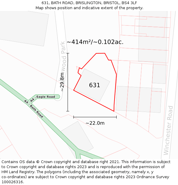 631, BATH ROAD, BRISLINGTON, BRISTOL, BS4 3LF: Plot and title map