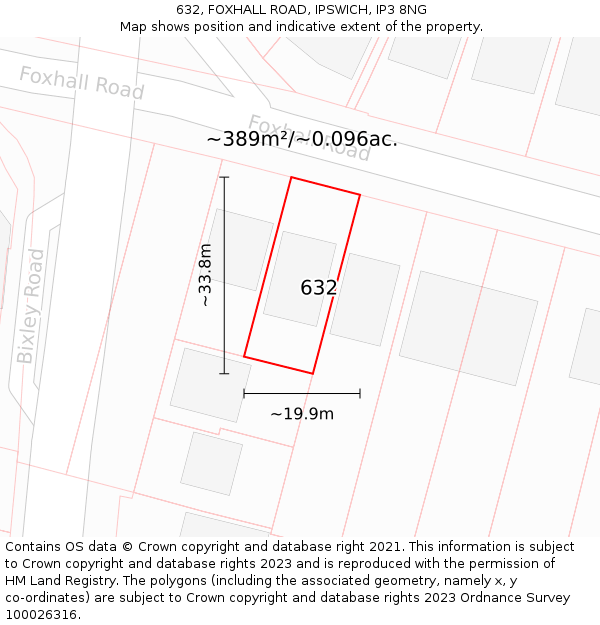 632, FOXHALL ROAD, IPSWICH, IP3 8NG: Plot and title map