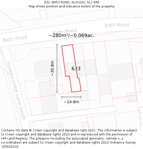 633, BATH ROAD, SLOUGH, SL1 6AE: Plot and title map