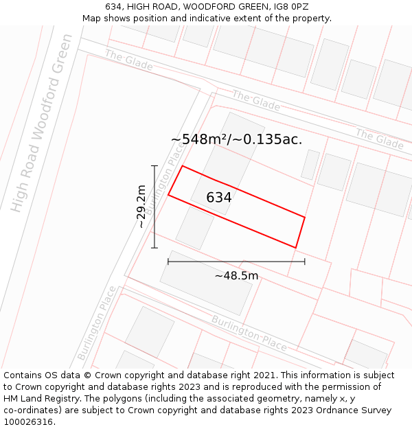 634, HIGH ROAD, WOODFORD GREEN, IG8 0PZ: Plot and title map