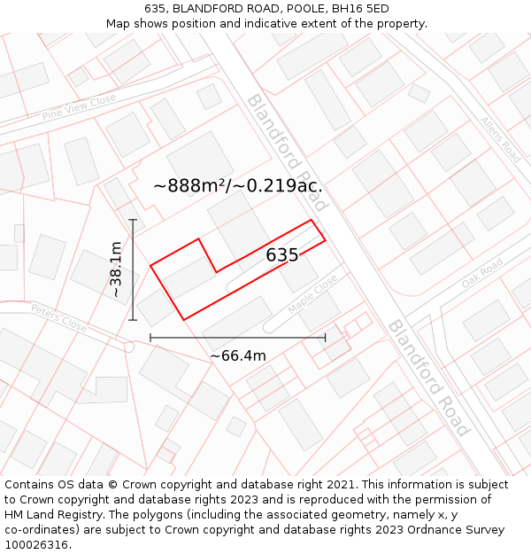 635, BLANDFORD ROAD, POOLE, BH16 5ED: Plot and title map