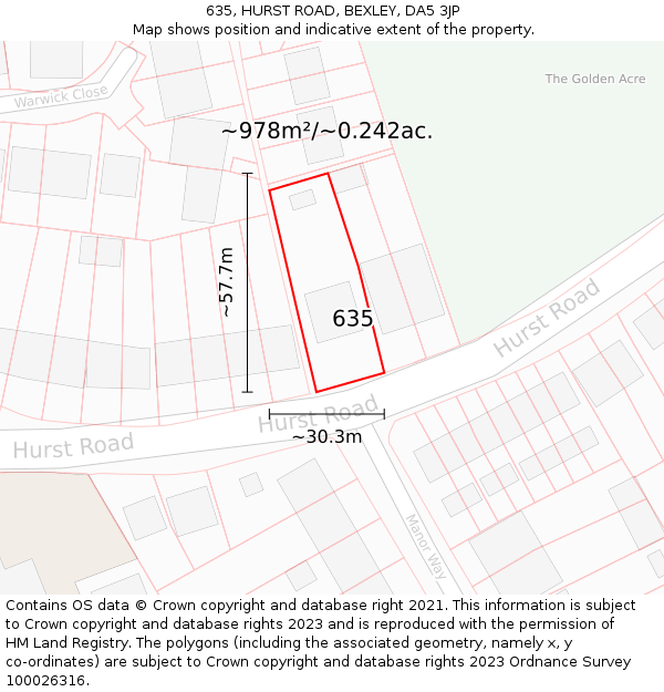 635, HURST ROAD, BEXLEY, DA5 3JP: Plot and title map