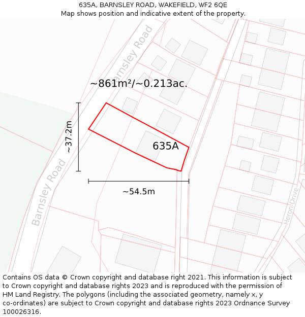 635A, BARNSLEY ROAD, WAKEFIELD, WF2 6QE: Plot and title map