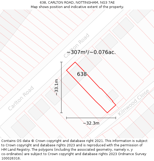 638, CARLTON ROAD, NOTTINGHAM, NG3 7AE: Plot and title map