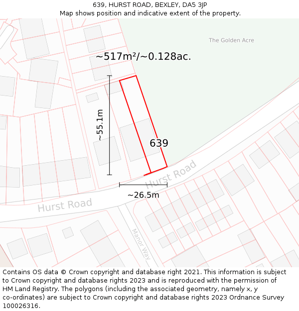 639, HURST ROAD, BEXLEY, DA5 3JP: Plot and title map