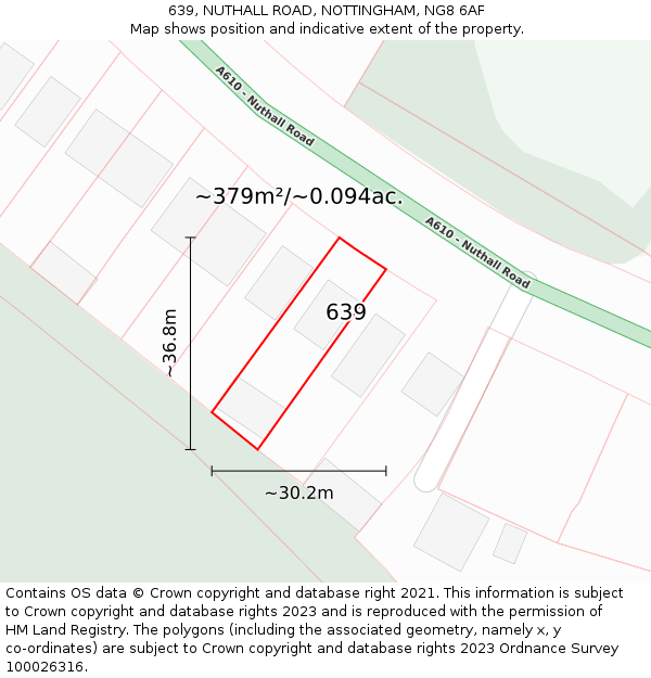 639, NUTHALL ROAD, NOTTINGHAM, NG8 6AF: Plot and title map