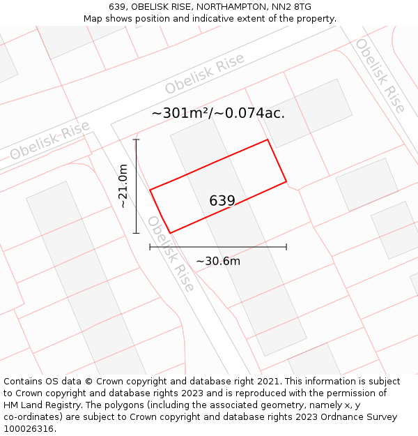 639, OBELISK RISE, NORTHAMPTON, NN2 8TG: Plot and title map