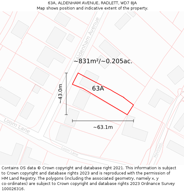 63A, ALDENHAM AVENUE, RADLETT, WD7 8JA: Plot and title map