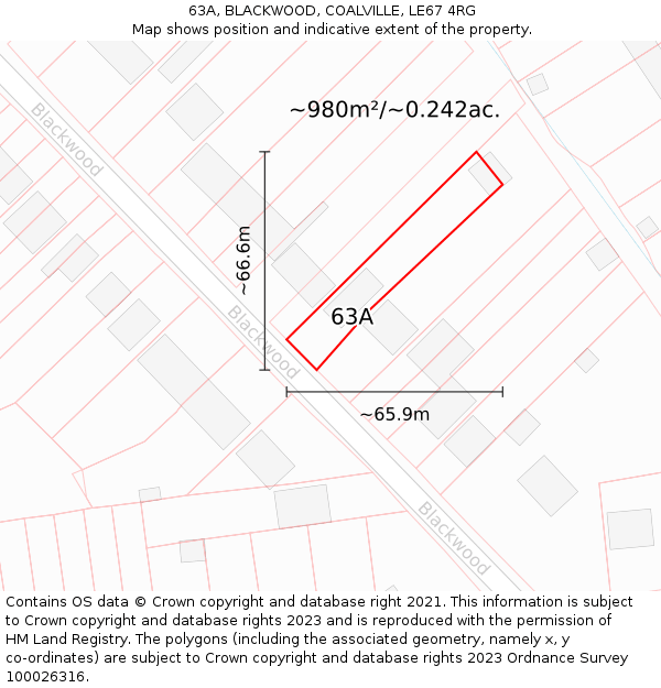 63A, BLACKWOOD, COALVILLE, LE67 4RG: Plot and title map