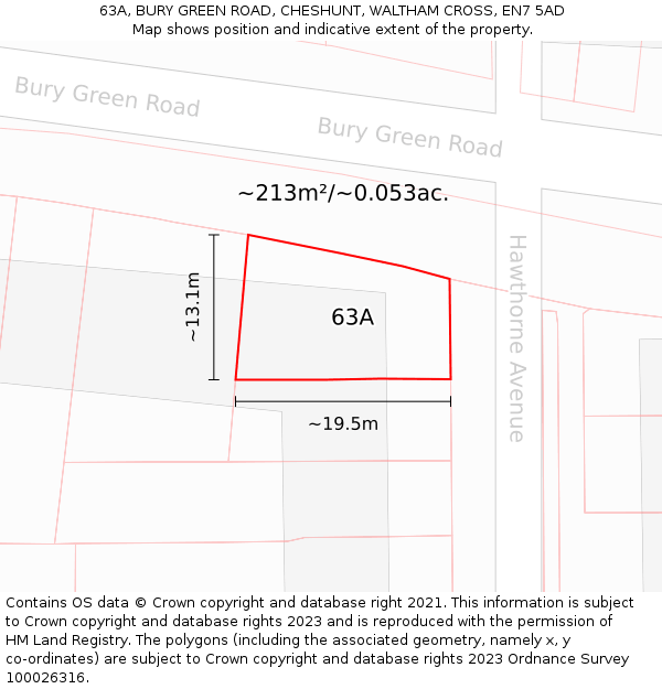 63A, BURY GREEN ROAD, CHESHUNT, WALTHAM CROSS, EN7 5AD: Plot and title map