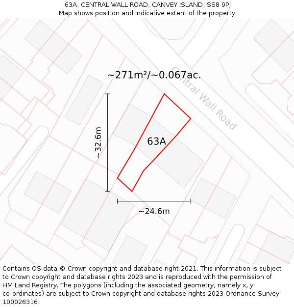 63A, CENTRAL WALL ROAD, CANVEY ISLAND, SS8 9PJ: Plot and title map