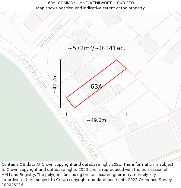 63A, COMMON LANE, KENILWORTH, CV8 2EQ: Plot and title map