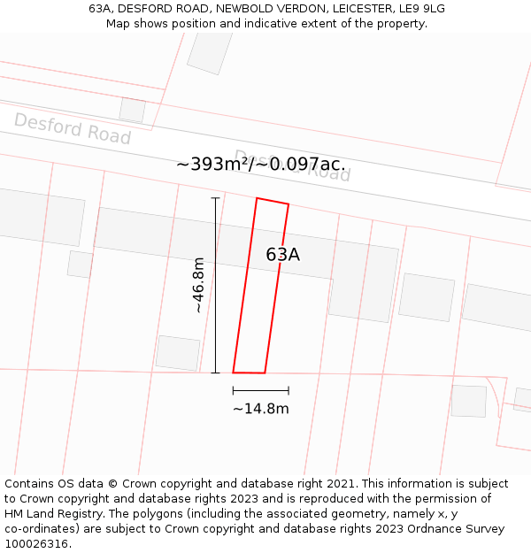 63A, DESFORD ROAD, NEWBOLD VERDON, LEICESTER, LE9 9LG: Plot and title map