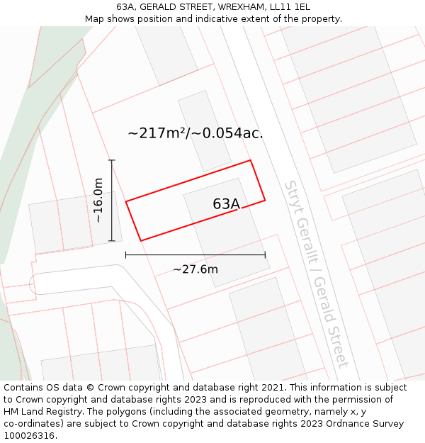 63A, GERALD STREET, WREXHAM, LL11 1EL: Plot and title map