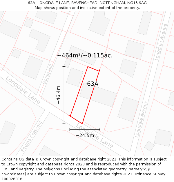 63A, LONGDALE LANE, RAVENSHEAD, NOTTINGHAM, NG15 9AG: Plot and title map