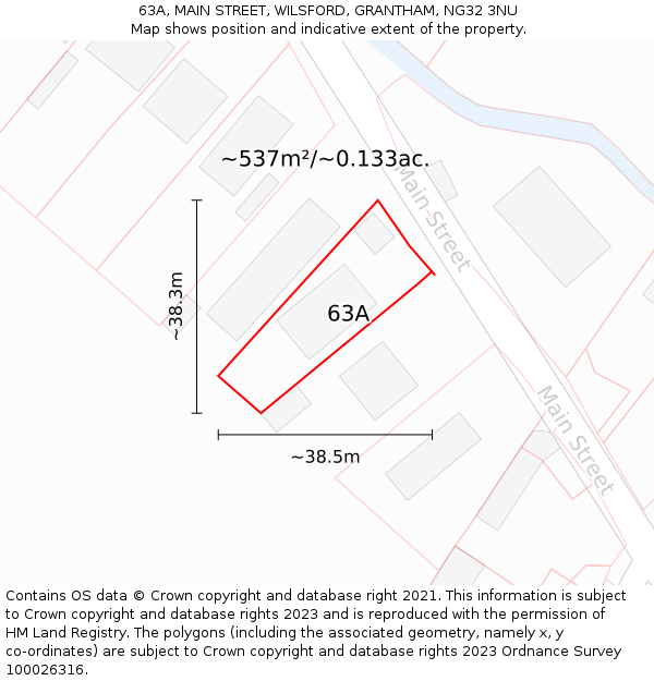 63A, MAIN STREET, WILSFORD, GRANTHAM, NG32 3NU: Plot and title map