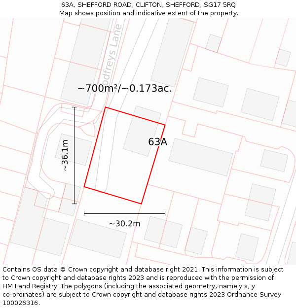 63A, SHEFFORD ROAD, CLIFTON, SHEFFORD, SG17 5RQ: Plot and title map