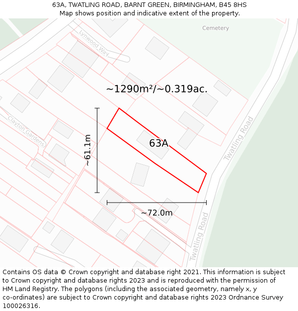 63A, TWATLING ROAD, BARNT GREEN, BIRMINGHAM, B45 8HS: Plot and title map