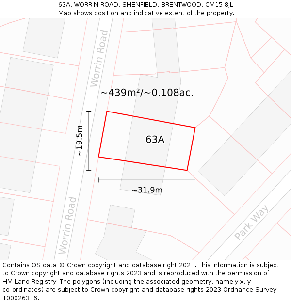 63A, WORRIN ROAD, SHENFIELD, BRENTWOOD, CM15 8JL: Plot and title map