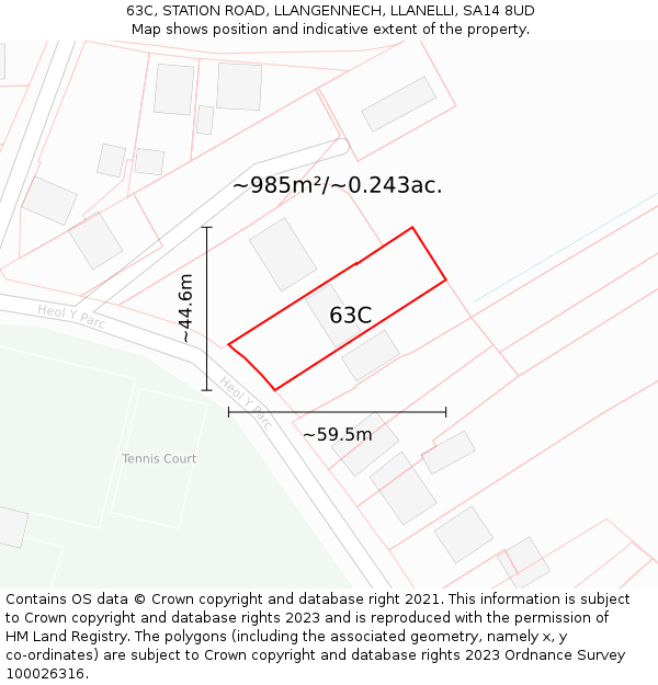 63C, STATION ROAD, LLANGENNECH, LLANELLI, SA14 8UD: Plot and title map