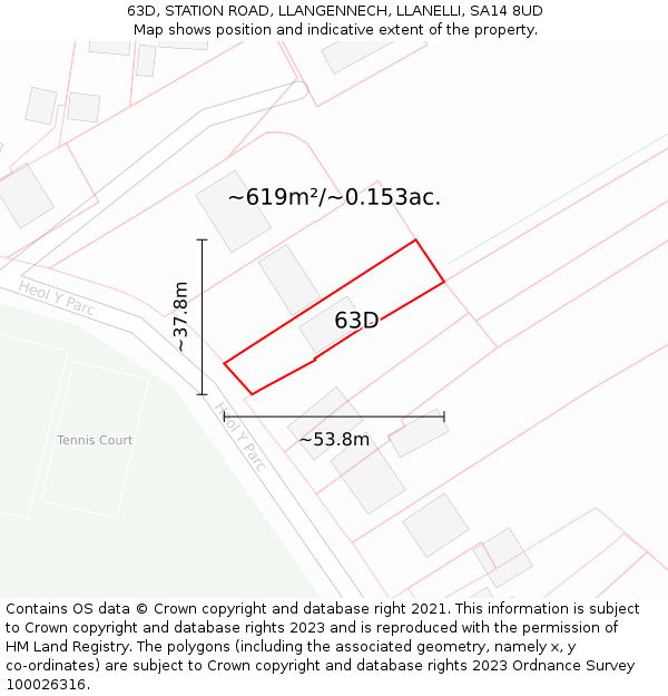 63D, STATION ROAD, LLANGENNECH, LLANELLI, SA14 8UD: Plot and title map