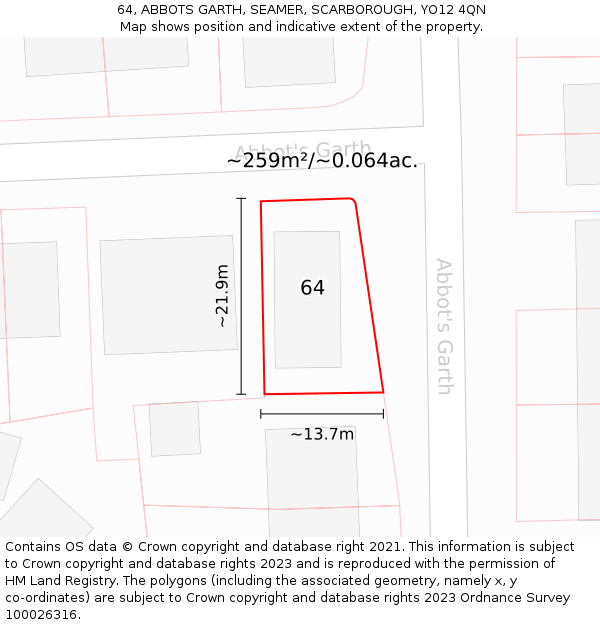 64, ABBOTS GARTH, SEAMER, SCARBOROUGH, YO12 4QN: Plot and title map